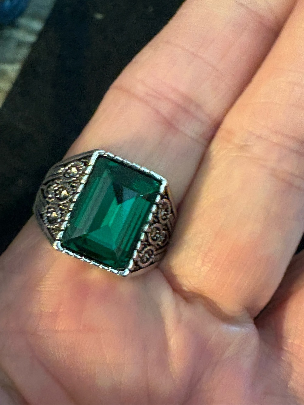 Ring- Size 11 Large Size emerald simulate Stone Ring, stainless steel Ottoman S